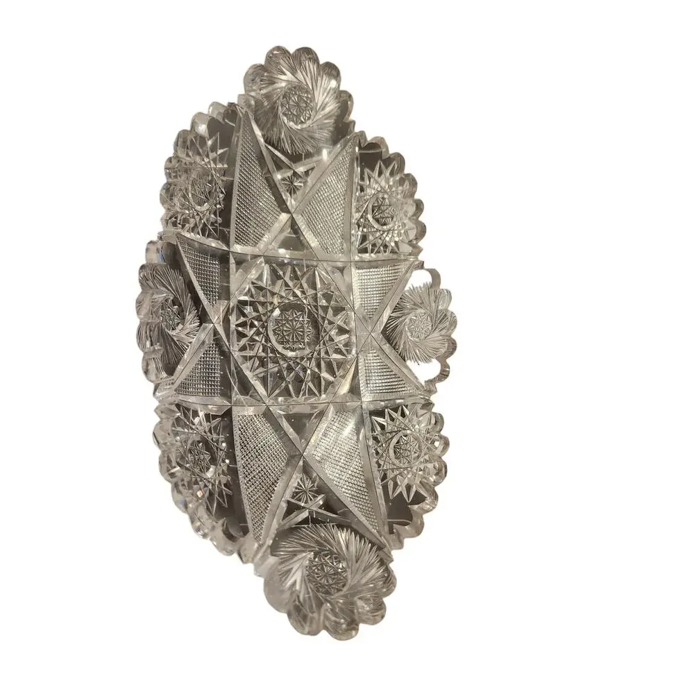 Vintage Crystal Glass Oval‎ Dish - Intricate Cut Design, 9x4 Inches
